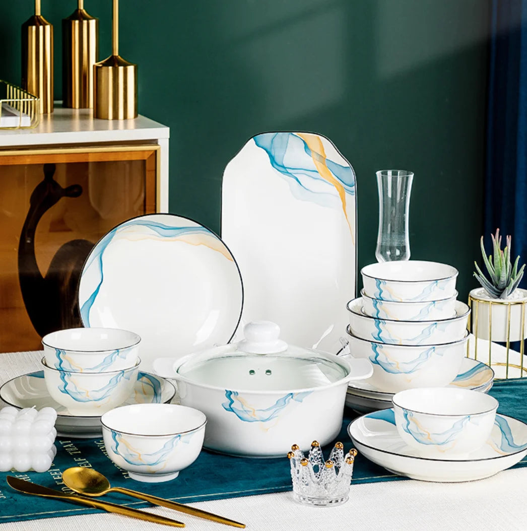 Dish Set Household Light Luxury Ceramic Bowl Plate Tableware New Chinese Creative Bowl Chopsticks Tableware Set