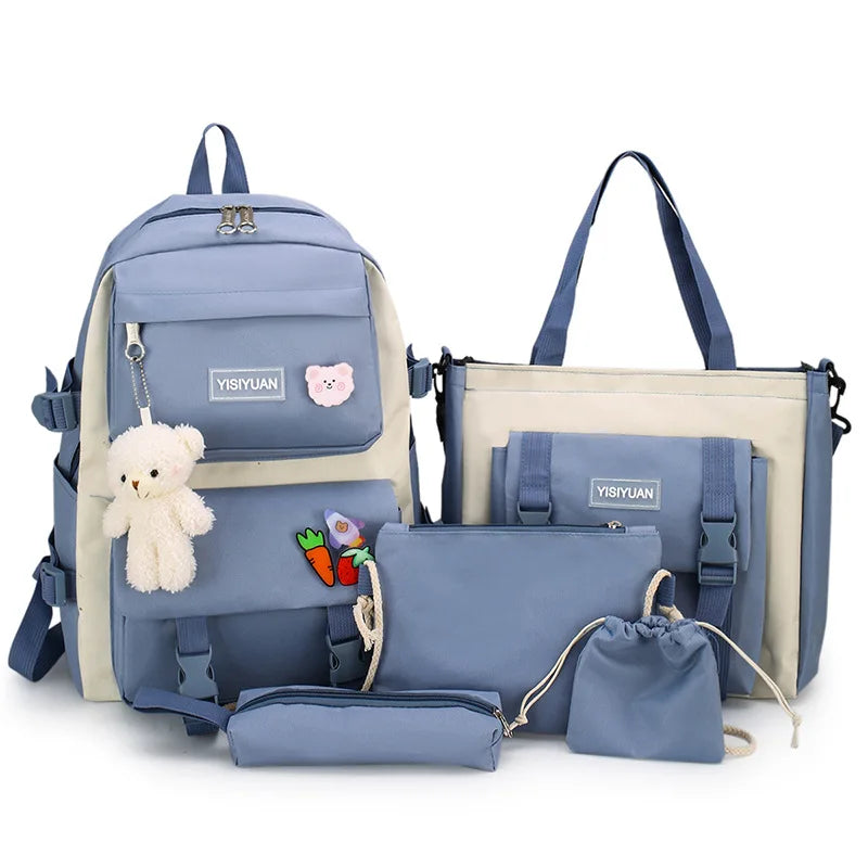 2026 Custom Large Capacity Backpack for Girls New Korean Version Six-Piece Student Casual Bag for School