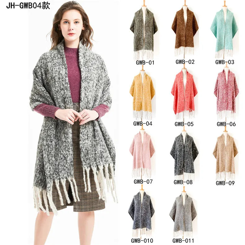 European Fashion Solid Color Plain Cashmere Kashmiri Scarves With Long Tassels Mufflers Winter Pashmina Shawls Blanket Scarf