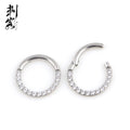 Stainless Steel PVD Plated Hinged Clicker with Front Facing Prong Set CZ Paved Septum Piercing Jewelry