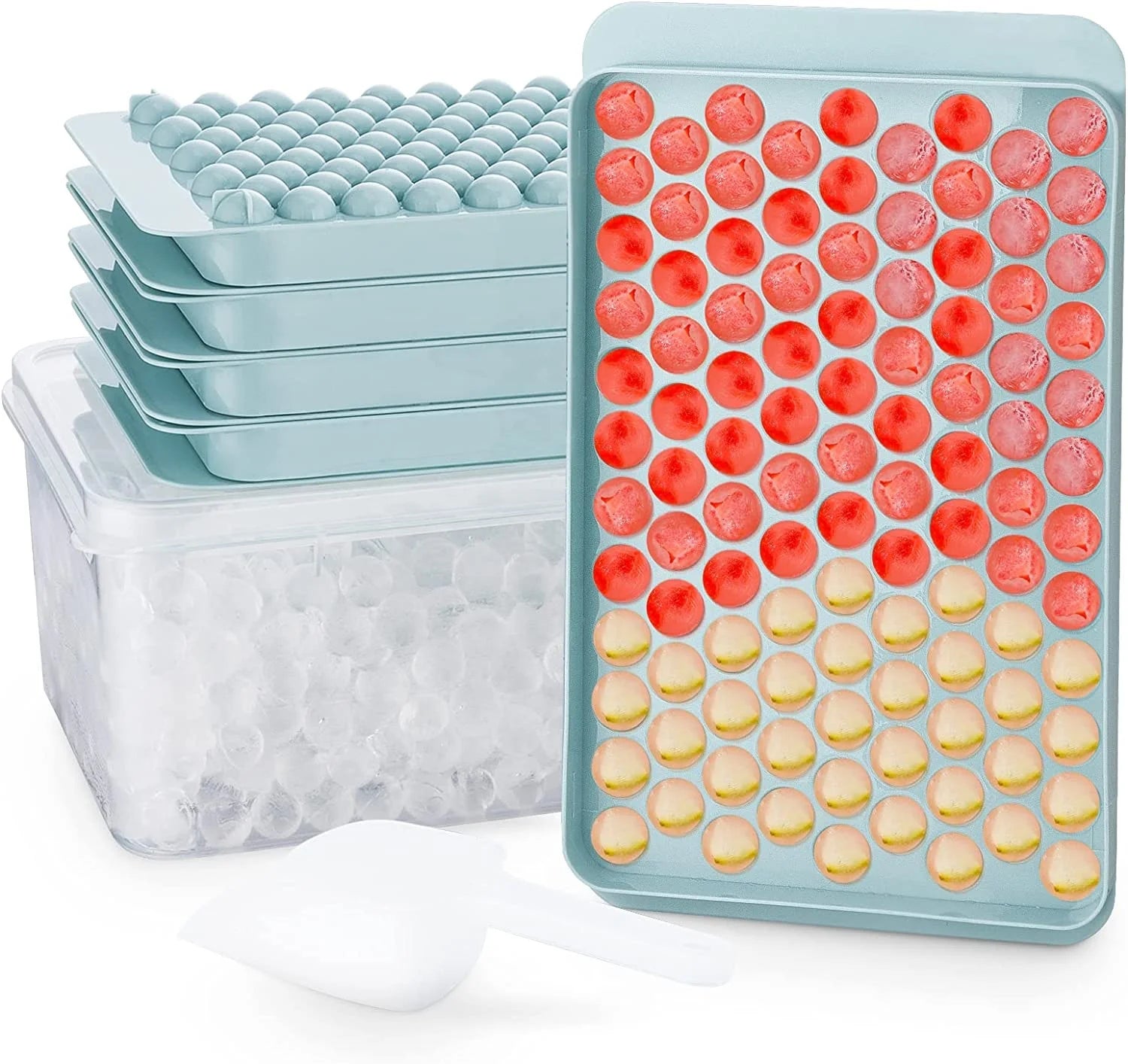 104 Small Circles Mini Ice Cube Tray Tiny Ice Cube Mold with Lid Bin Ice Scoop for Chilling Drinks Coffee Juice Cocktail