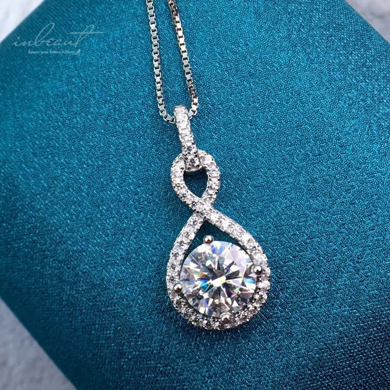 Silver 925 Original 1 Carat Round Brilliant Cut Diamond Test Past D Color FL Moissanite Bowknot Pendant Necklace Fine Jewelry