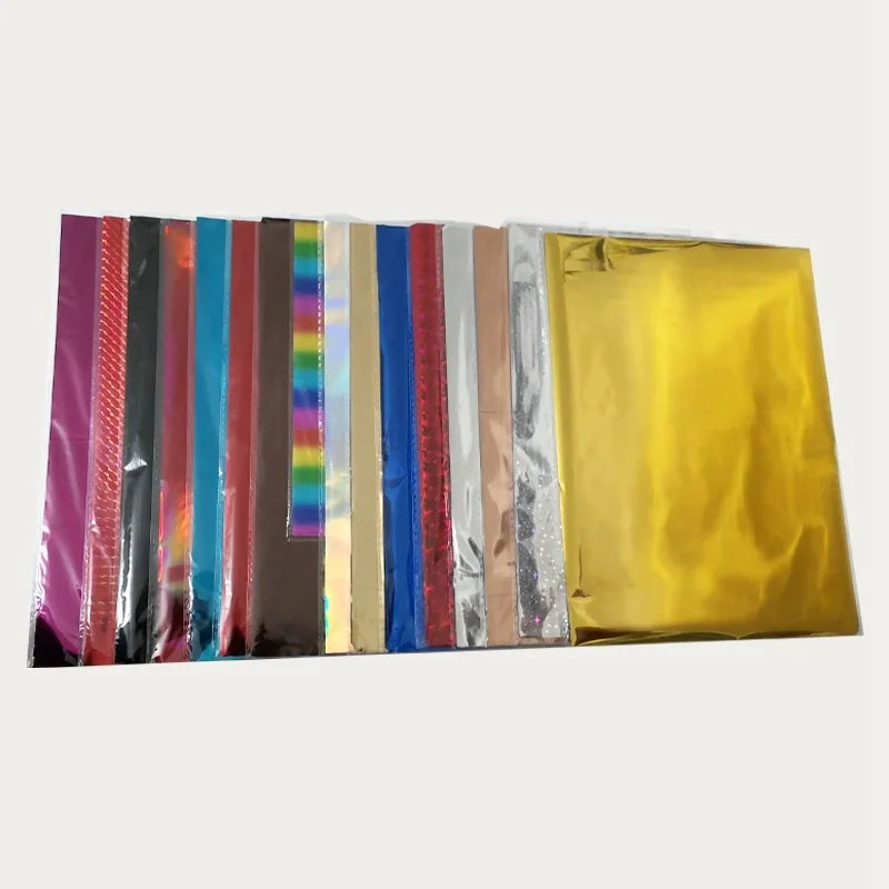 A4 Size 50pcs Holographic Rainbow Gold and Silver Toner Reactive Foil PET Material Laminate Roll TDF Transfers Foil Paper Sheet