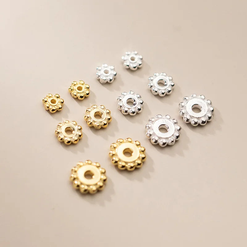 925 Sterling Silver Round Flower Shaped Beads Diy Bracelet Necklace Spacer Beads for Jewelry Making Kit