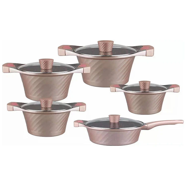 10PCS Cookingware Set Non Stick Cooking Pot Casserole Die Cast Aluminum Cookware Set with Non-stick Granite Coating