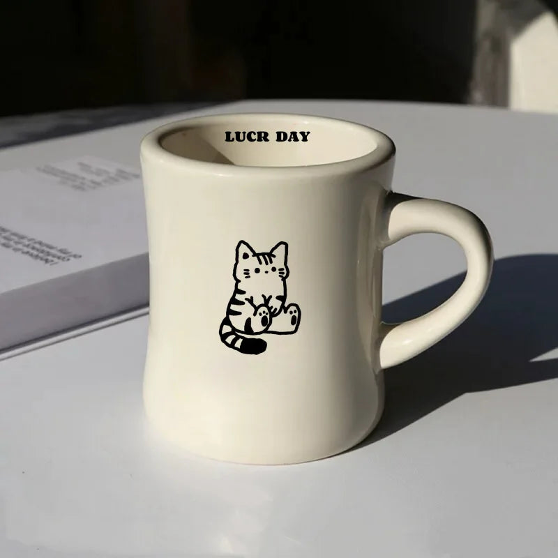 Cream White Thin Waist Ceramic Cup Restaurant Coffee Shop Mug Customized Promotional Gift Ceramic Thick Milk Coffee Mug