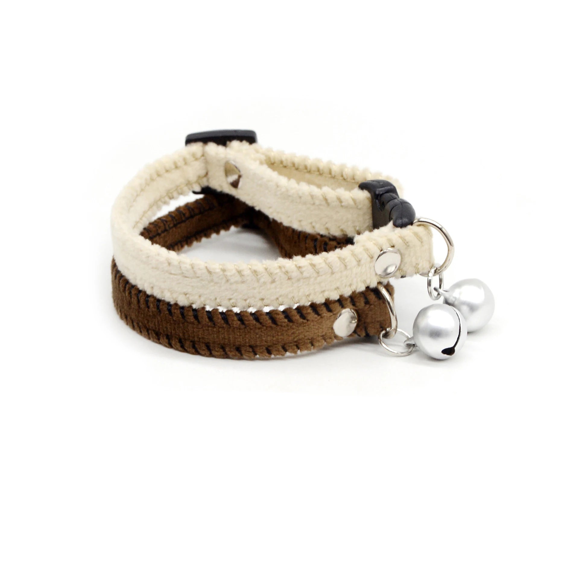 Lightweight Luxury Pet Collar Small Cat Dog Leash with Solid Pattern Bell Soft PU Nylon Material Safety Buckle Plush Design