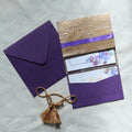 Luxury Embossing Royal Wedding Invitation Pocket Tri-Fold Muslim Card Printing Purple Flower with Tissue Decoration