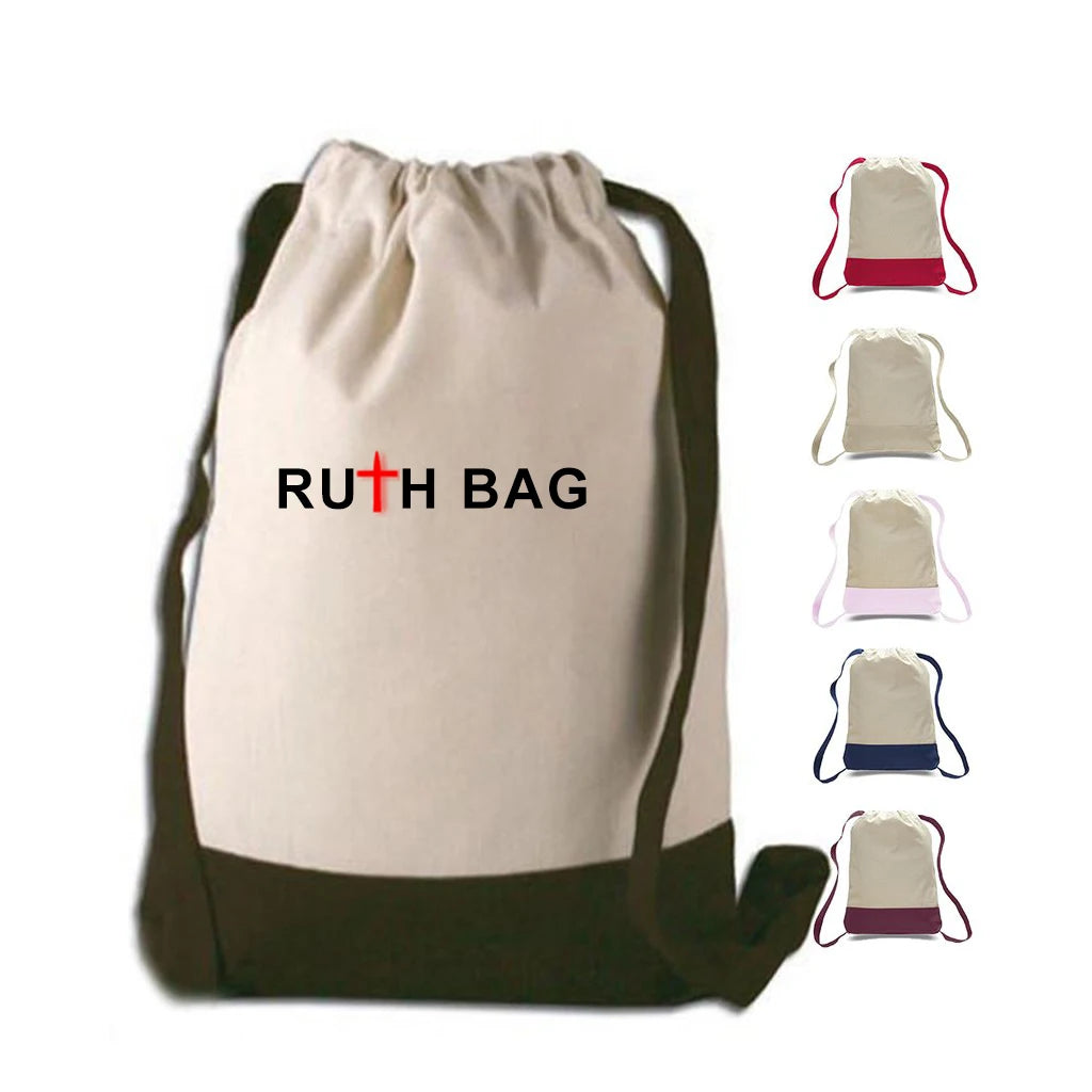 Two Tone Cotton Canvas Sport Backpacks Wholesale Drawstring Bags with Letter Pattern Tote Bag for Shopping
