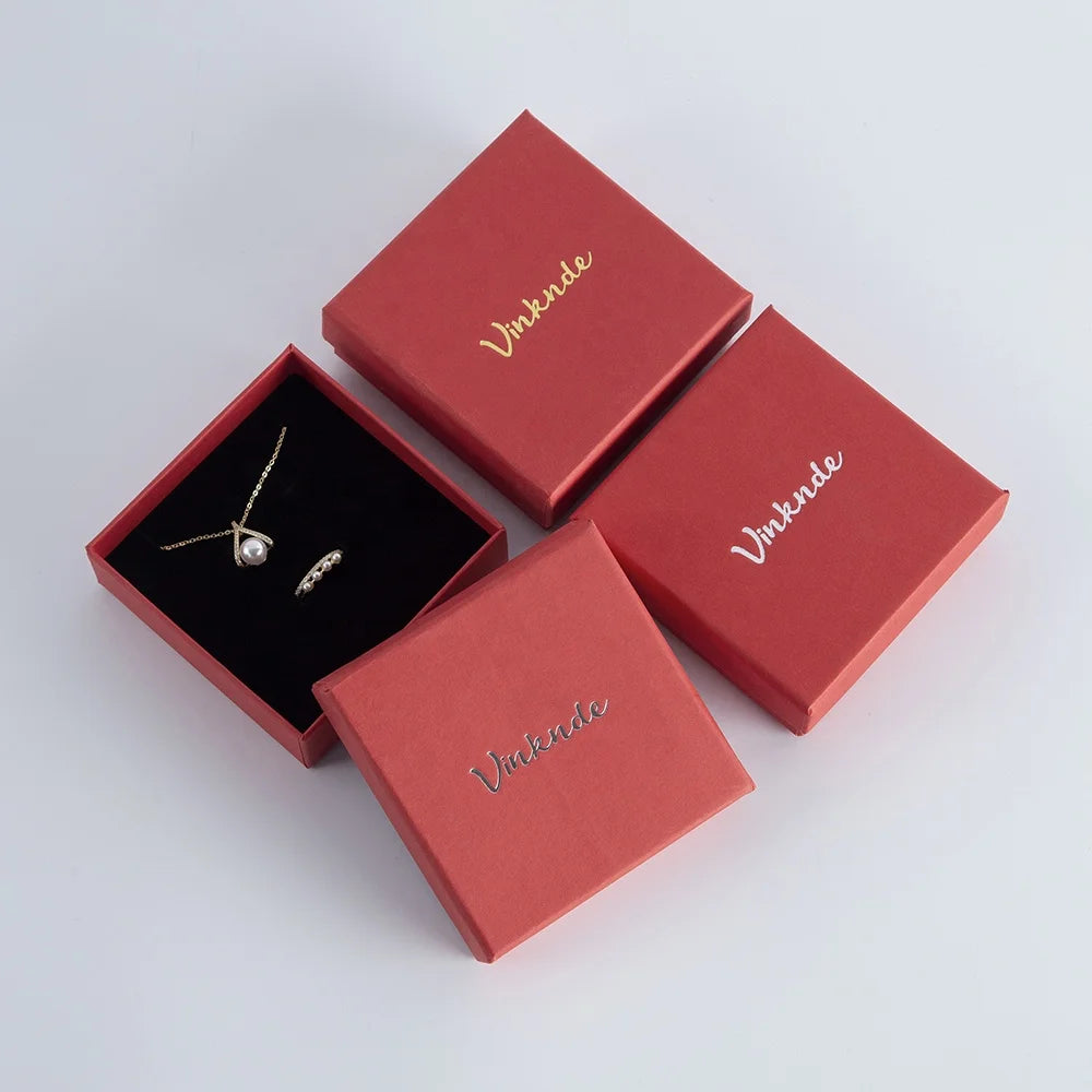 Bespoke Custom Printed Luxury Engagement Ring Earring Bracelet Case Red Cardboard Necklace Jewelry Packaging Set Box With Logo