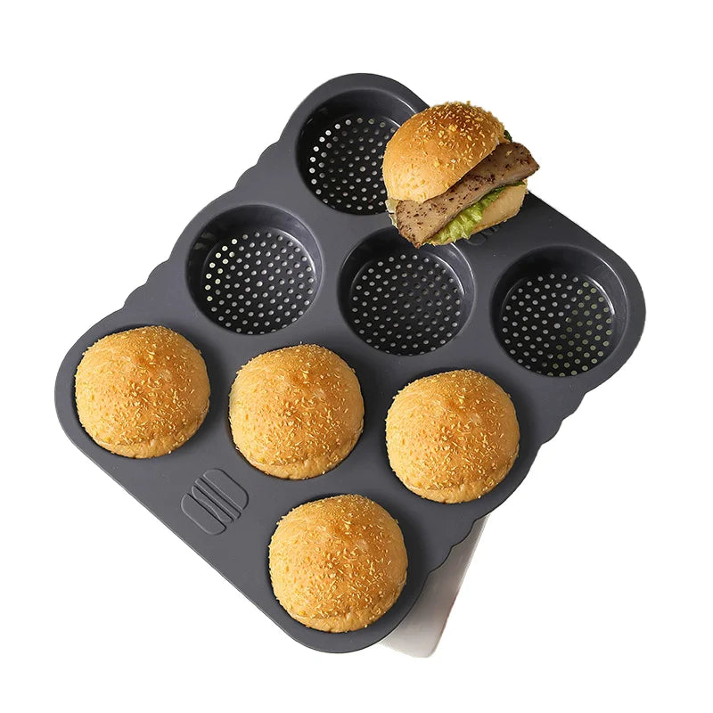 Silicone Hamburger Bun Mold 12 Cavity Non Stick Food Grade Baking Pan Heat Resistant Oven Safe Bread Tray Reusable Loaf Pan