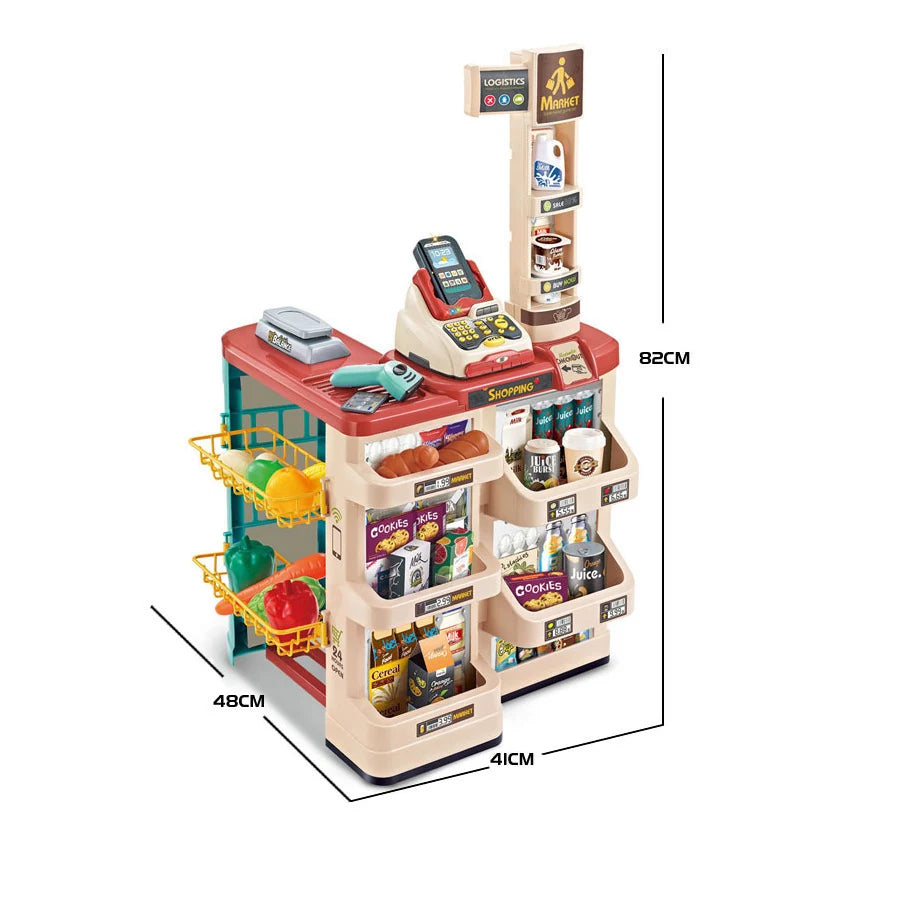 Pretend Simulation Cashier Counter Children Play Shopping Cart Supermarket Toy House