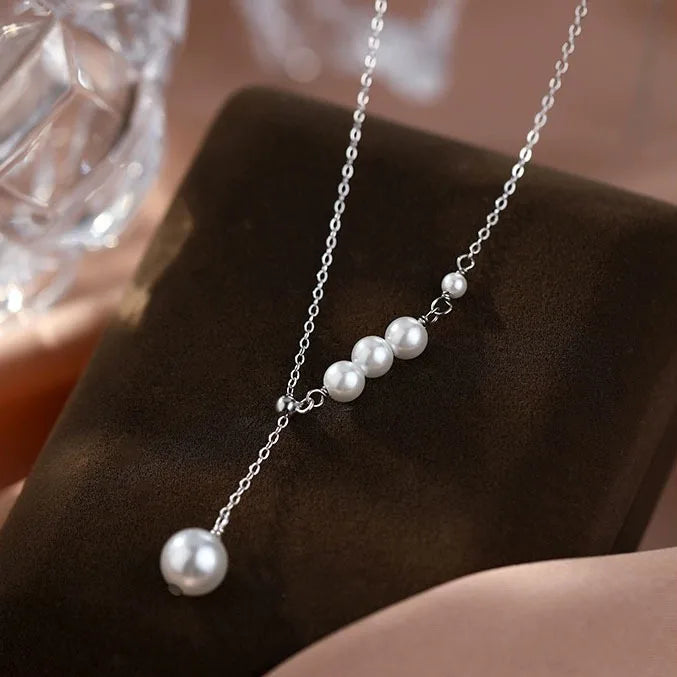 S925 Sterling Silver Thin Chain Light Luxury Collarbone Chain Neck Chain Ladies Pearl Necklaces for Women