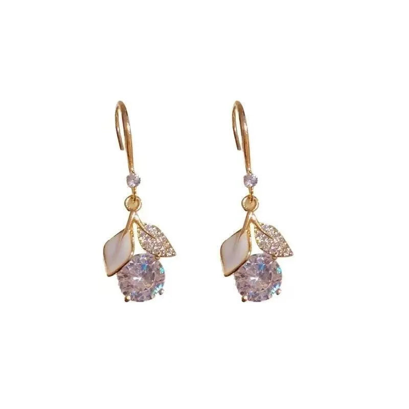 AA00975 Women's Fashion Drop Earrings New Luxury Ginkgo Leaf Light Shiny Crystal Tiny Drop Exquisite Hook for Women