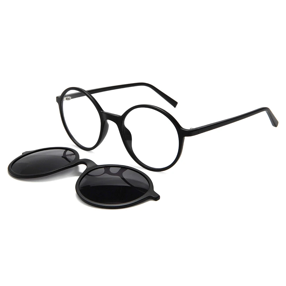 Retro Round Magnetic Clip on Sunglasses TR90 Oval Glasses Frame for Men Women Polarized for Prescription Eyeglasses Monturas