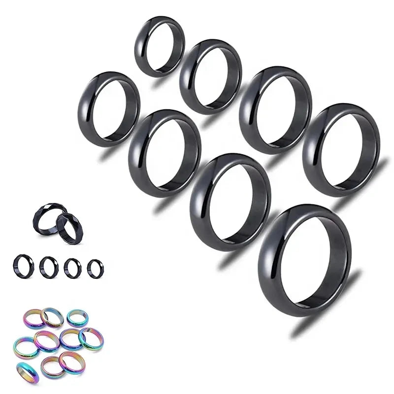 Genuine Healing Chakra Swimming Couple Hematite Rings Energy Crystal Therapy Anxiety Magnetic Hematite Rings for Mens Women