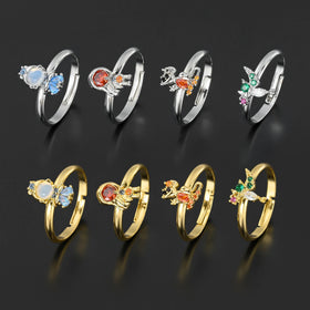 New Colored Zircon Open Rings 18K Gold Plated Brass Rings Fashion Jewelry Creative Adjustable Princess Series Rings for Women