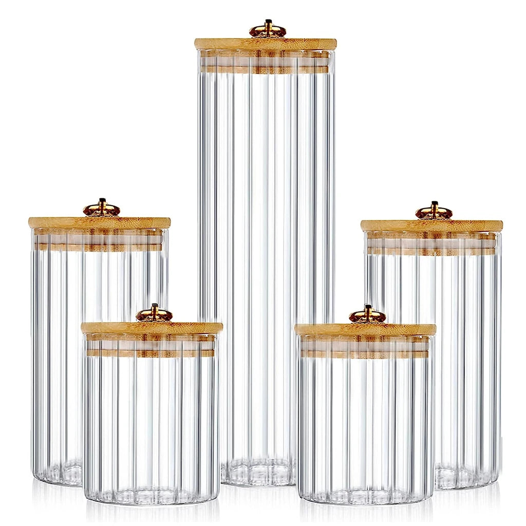 Airtight Bamboo Lid Metal Ring High Borosilicate Glass Eco-Friendly Storage Jars Decorative Coffee Bar Home Kitchen Cover 501ml
