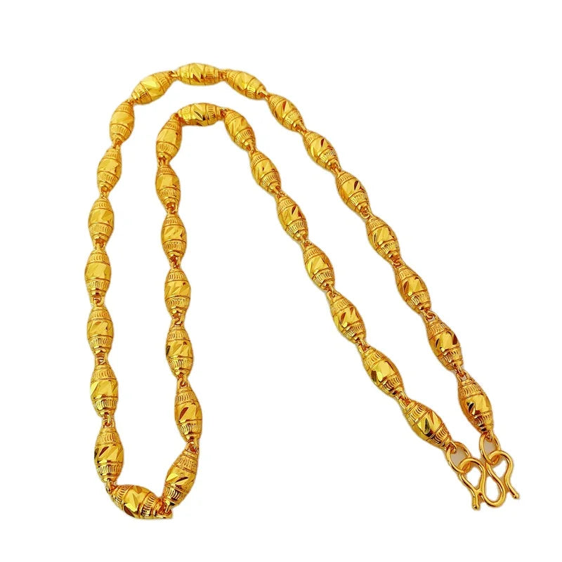 Dubai Domineering Olive-Shaped Brass Gold-Plated Men's Gold Necklace Solid Sand Men's Necklace