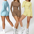 YIYI Fashion Long Sleeves Cloud Feeling Workout Sets High Waist Shorts Sets Yoga Suit Set for Women Outdoor Gym Fitness Wear