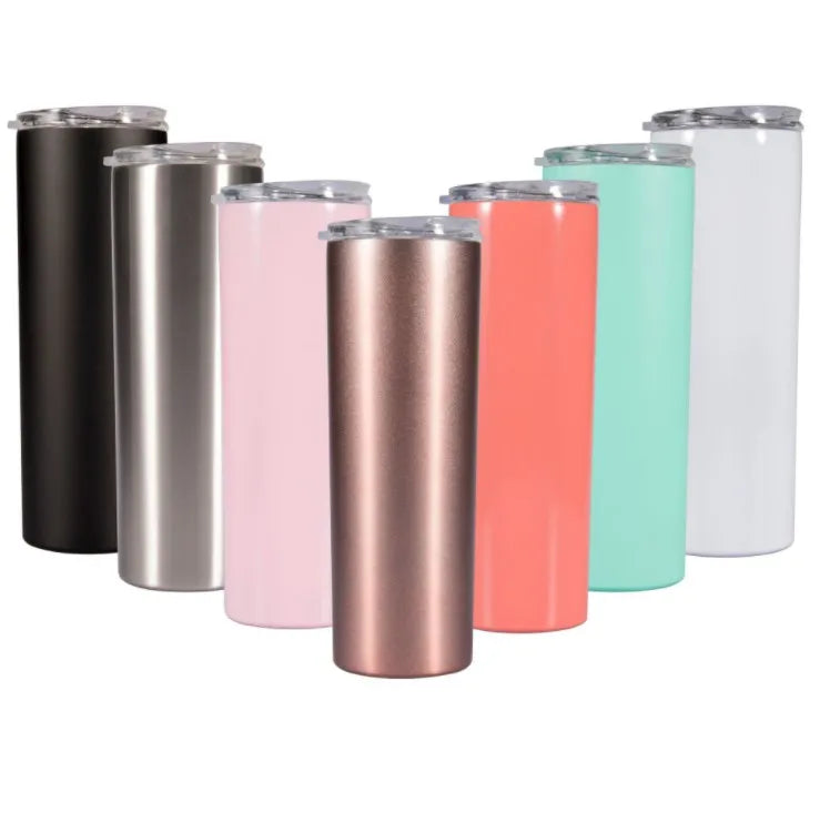 Double Wall Vacuum Insulated 20 OZ Skinny Travel Coffee Mug White Stainless Steel Tumbler Cups with Straw and Lid