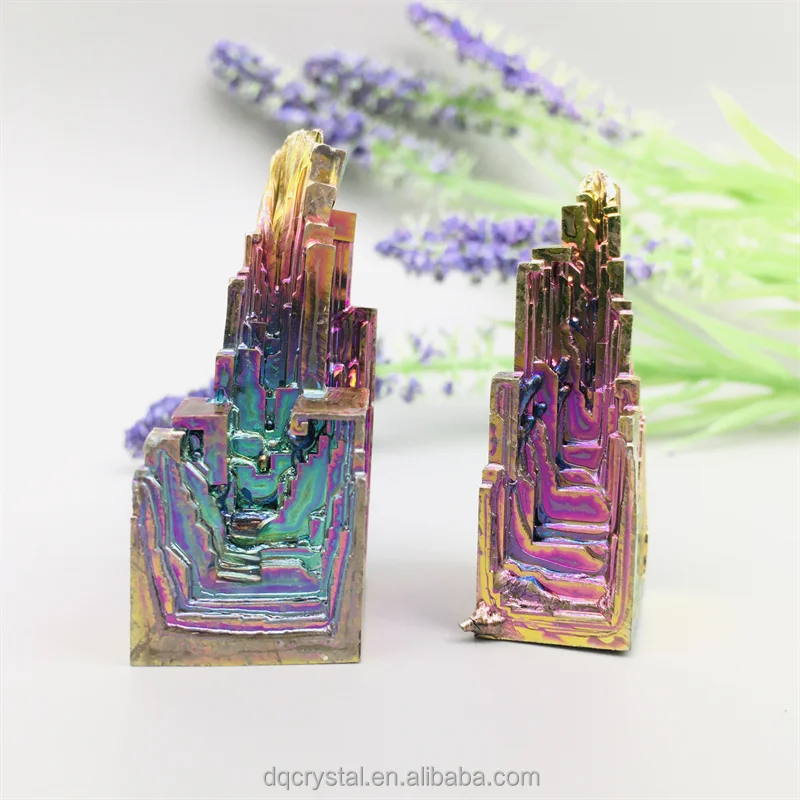 Wholesale Natural Rainbow Bismuth Ore Crystal Metal Ore Bismuth Towers Crystal Bismuth Point Wand Ornaments for Sale