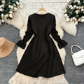 Miyake Women's Elegant Casual Pleated Dress Neck Long Sleeve Anti-Wrinkle Floor-Length Party Clothes Woven Weaving Method MegaBDM