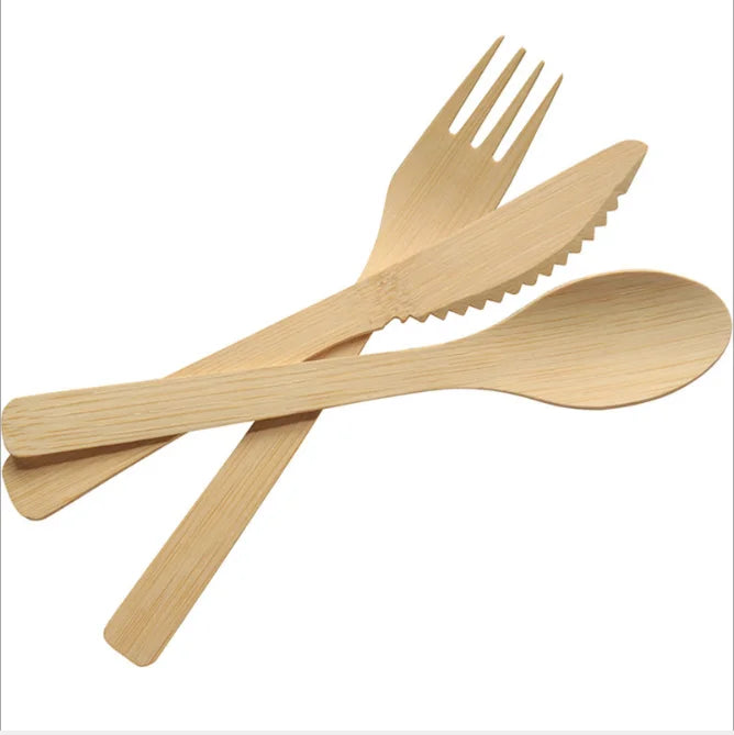 Disposable 3pcs Bamboo Cutlery Utensils Set Custom Logo Free Sample-for Food Includes Knife Fork Spoon-for BBQ