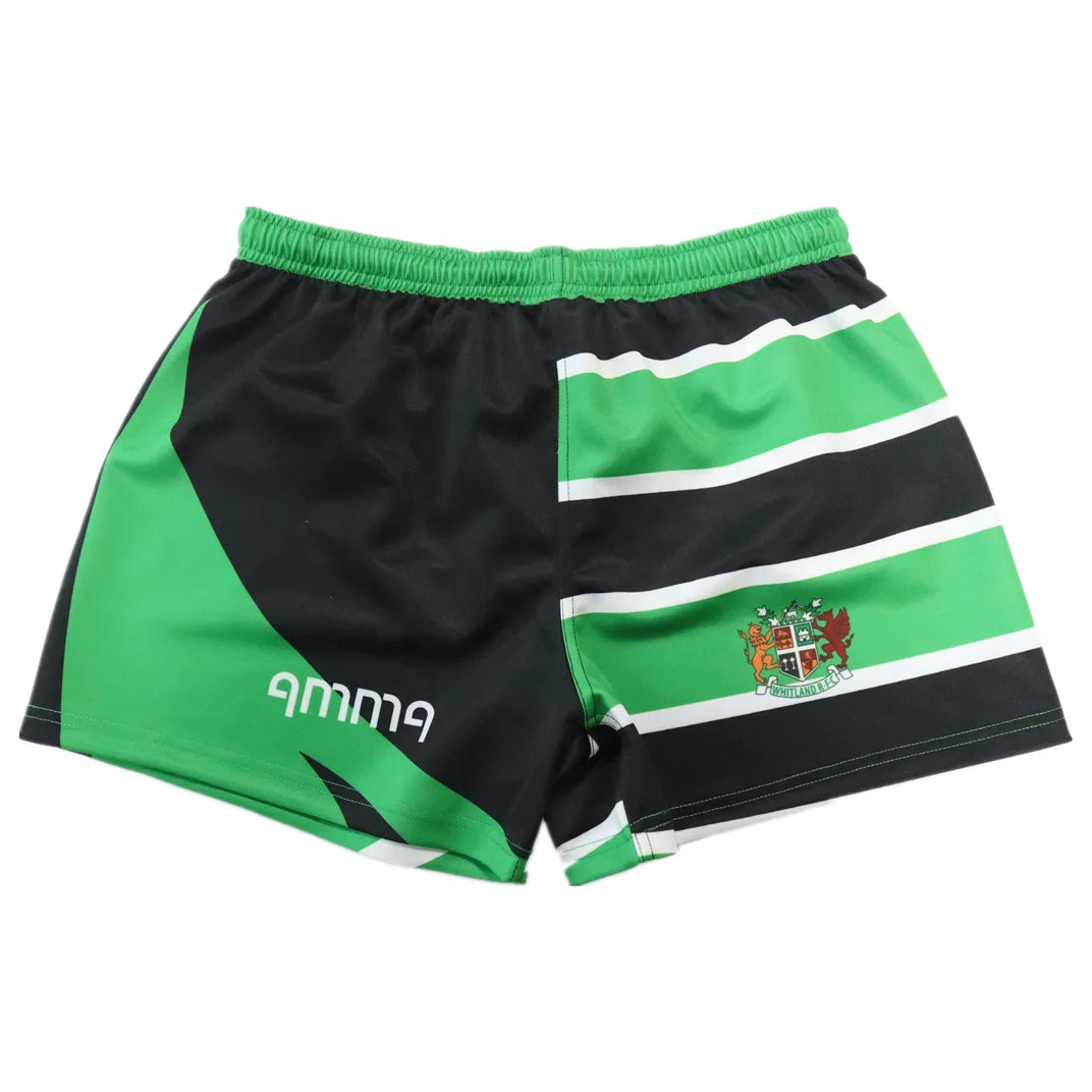 Custom Sublimated Pocket Zipper Polyester Drawstring Rugby Uniform Shorts Durable Breathable Sports Team Uniforms