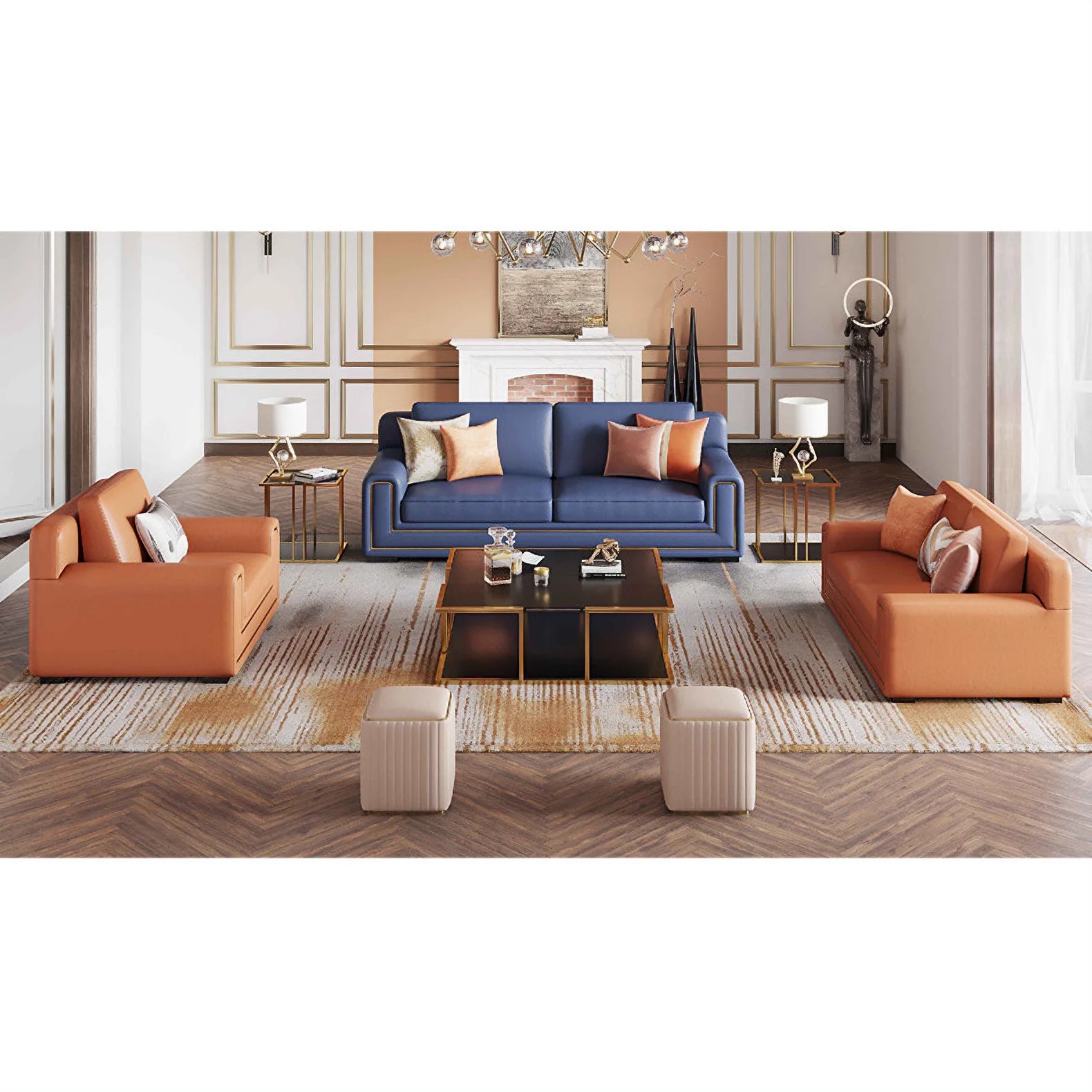 Hot Selling Leather Sectional Couch Villa Living Room Furniture Luxury 3 Seater Modular Sofas Set
