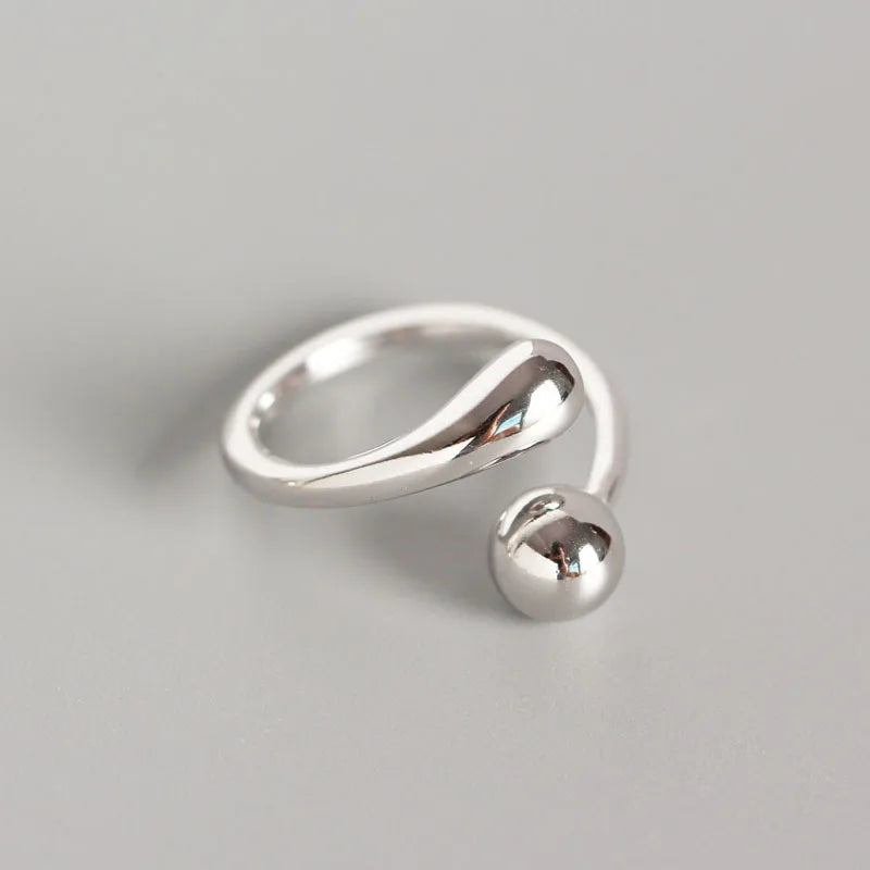 925 Sterling Silver Rings for Women Adjustable Female Glossy Round Bead Simple Fashion Jewelry Minimalism