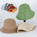 16 Color Japanese Handmade Crochet Knit Bucket Hat Solid Color Breathable Foldable Summer Beach Sun Straw Braided Hat for Ladies
