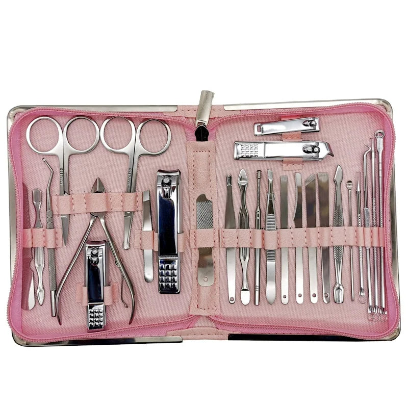 26pcs Professional Stainless Steel Nail Clipper Travel & Grooming Kit Nail Tools Manicure & Manicure Set