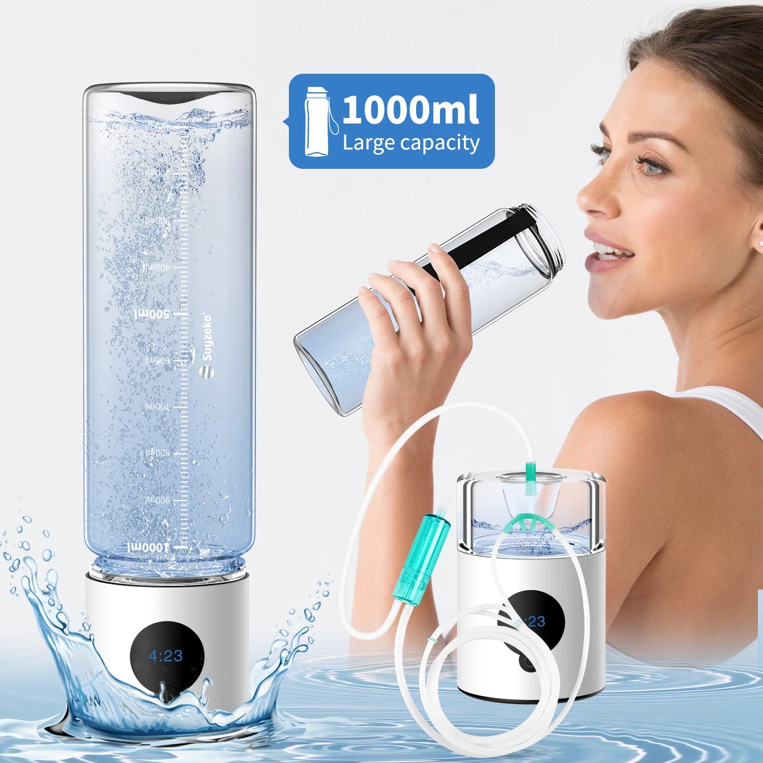 Suyzeko OEM ODM Aniti Inflammation Rechargeable 390ml High Capacity SPE PEM Technology Hydrogen Water Drinking Bottle
