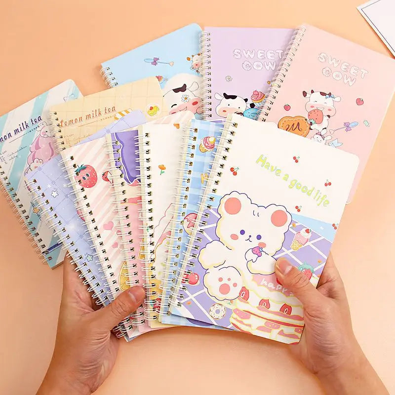 Cute A5 Cartoon Coil Notebook with Heart Horizontal Line Diary Book PP Cover Material Loose-leaf Binding for Girls