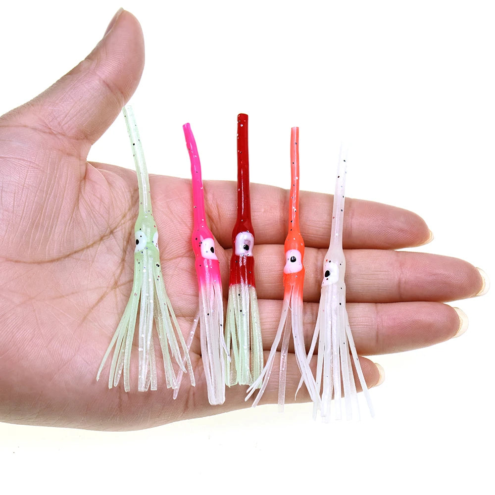 8.5cm/1g Long Mouth Soft Squid Skirts Luminous Octopus Lure for Sabiki Rigs Saltwater Kabura Fishing Jig Skirts