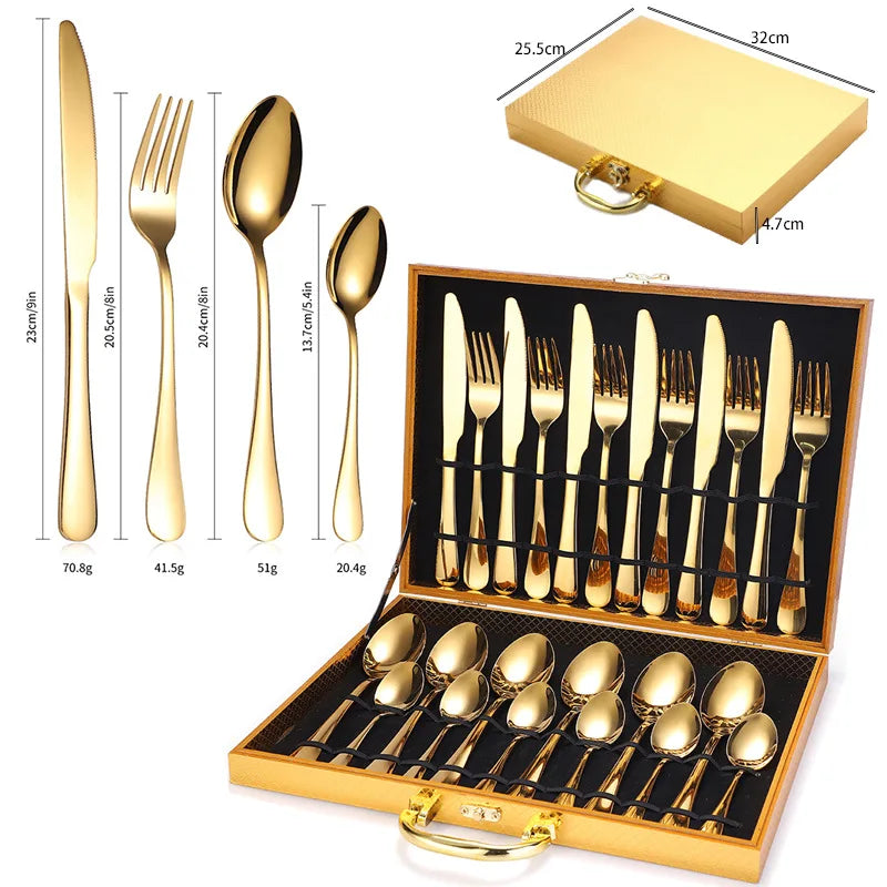 Royal Luxurious 24 Piece Gold Stainless Steel Gold Cutlery Set MegaBDM
