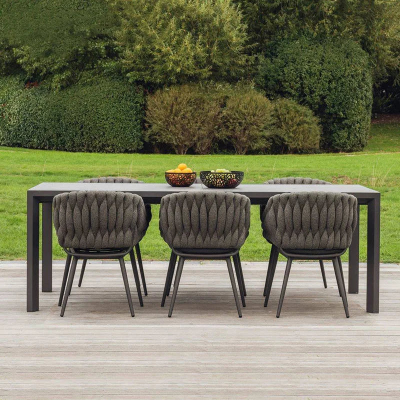Creative Modern Outdoor Courtyard Dining Table and Rattan Woven Chair Set with Aluminum Frame for School and Villa Use