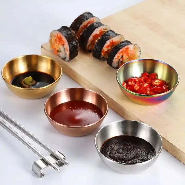 Customized Stainless Steel Serving Tray Set Golden Sauce Appetizer Seasoning Spice Plates Kitchen Tableware
