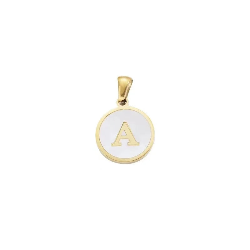 Gold Color Stainless Steel White Shell Letter Pendant for DIY Necklaces Initial Personalized a Z 26 Letter Alphabet