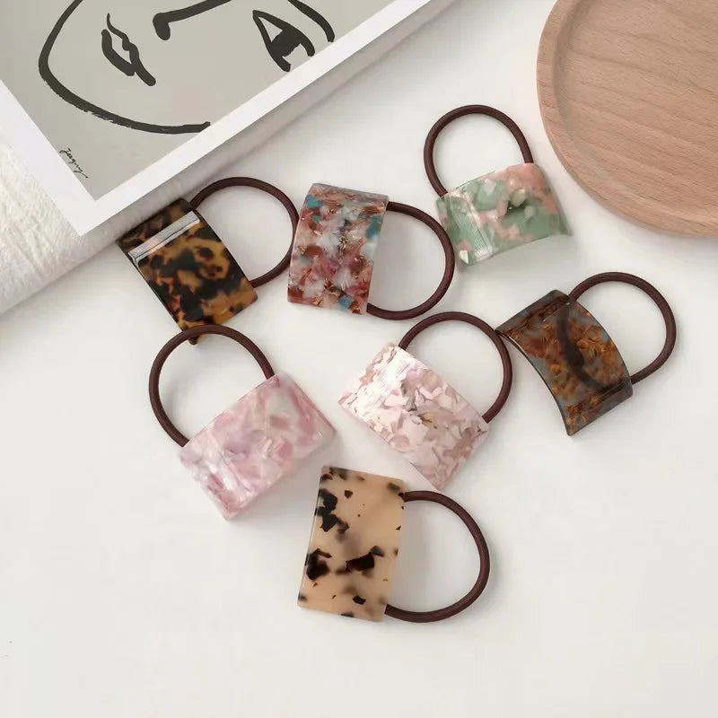 European American Style Tortoiseshell Acetate Hair Ties Elastic Rubber Bands Scrunchies for Thick Hair Ponytail Holder Hairbands