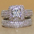 Huitan Top Quality Jewelry Shiny Princess Cut Zircon Rings Square Ring Women Girls Delicate Luxury Silver Ring Set
