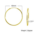 Big 40mm 4cm 18K Gold Plated Tube Non Tarnish Thin Large Hoop Earrings 925 Sterling Silver Hoops