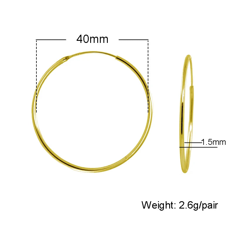 Big 40mm 4cm 18K Gold Plated Tube Non Tarnish Thin Large Hoop Earrings 925 Sterling Silver Hoops