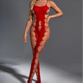 Sexy Fishnet Cut-Out Bodystocking Lingerie with Rhinestone Decoration and Hole Mesh Fishnet Design