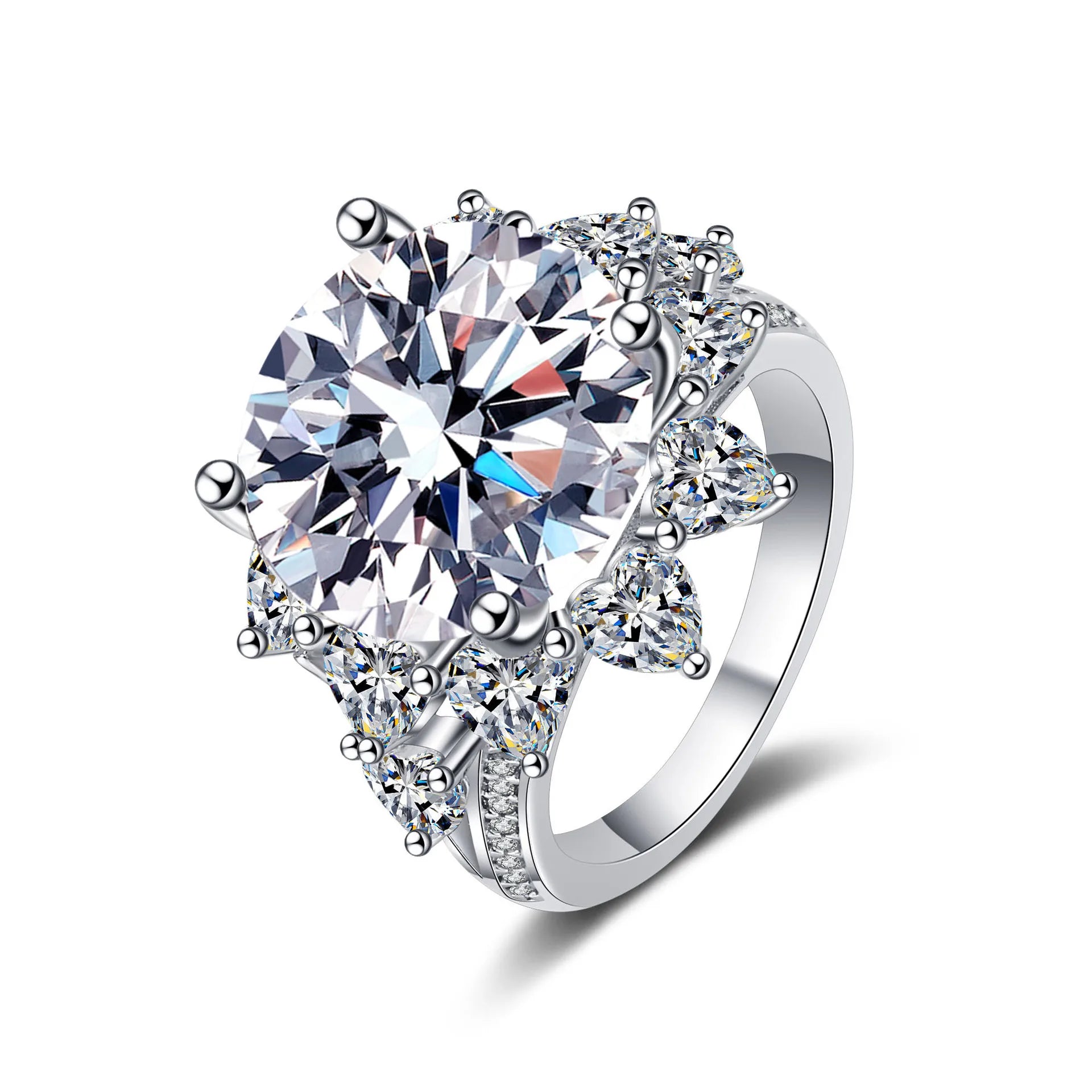 Big 10 Carat Fine Jewelry Wedding Ring 925 Silver Round Brilliant Cut Diamond Ring Women 14K Engagement Moissanite Ring Gift