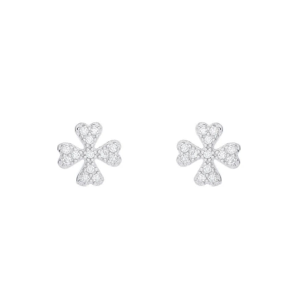 ZHILIAN Wholesale Lucky Four Leaf Clover 925 Sterling Silver Fine Jewelry Flower Design Zircon Stud Earrings