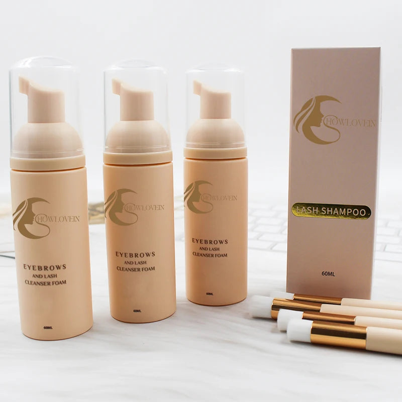 60ml Lash Shampoo Foam Cleanser Kit OEM Eyelash Shampoo Bottles With Eyelash Cleaning Brush