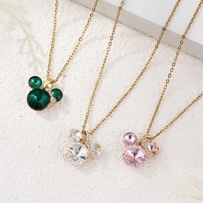 YWXS Fashion Korea Cartoon Stainless Steel Cute Joker Mickey Bow Clavicle Chain High Sense Zircon Jewelry Necklace for Women