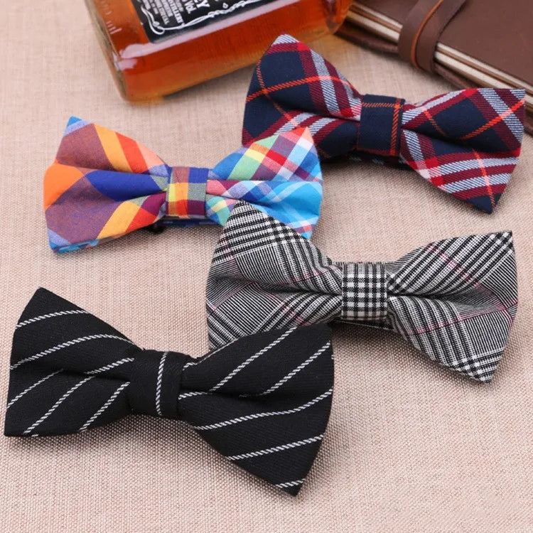 Wholesale Groom Wedding Formal Wear Multicolor Plaid Stripe Cotton Bow Tie Man's Cravats